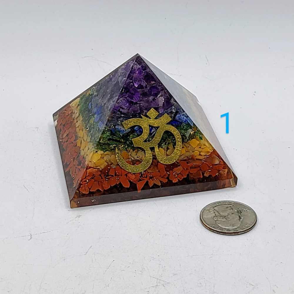 Chakra Orgonite Pyramid with Golden Om Symbol Meditation Yoga